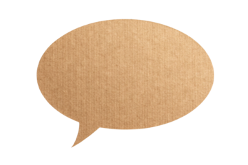 Oval kraft paper speech bubble with corrugated texture, cardboard cutout shape for messaging, natural brown color on white background, isolated on a transparent background