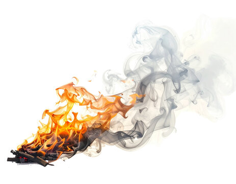 Burning wood and smoke isolated on transparent background - Powered by Adobe