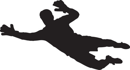 Dramatic soccer goalkeeper save silhouette against a clean white background design