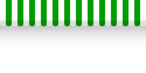 Shop sunshade. Realistic striped cafe awning. Outdoor market tent. Roof canopy. Summer street store. Vector illustration