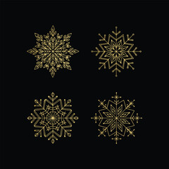 Four ornate golden snowflake designs shimmering with intricate details perfect for winter holiday christmas new year celebrations festive occasions