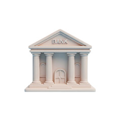 Obraz premium 3D Clay Style Cartoon Bank Building With Pillars And Dollar Symbol On Pastel Blue Background PNG