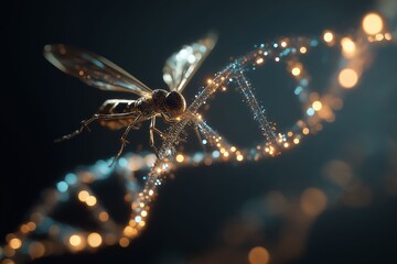 Scientific action fruit fly dna interaction laboratory macro photography dark environment close-up view genetic research