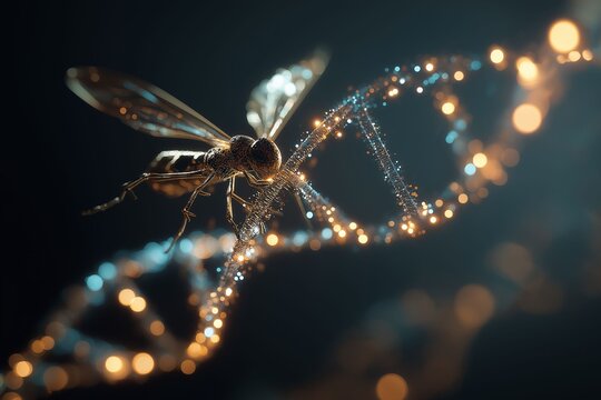 Scientific action fruit fly dna interaction laboratory macro photography dark environment close-up view genetic research