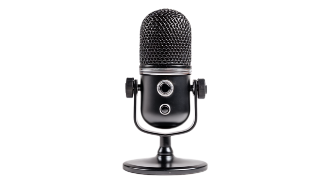 A black microphone isolated on transparent background - Powered by Adobe