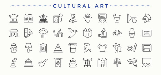 Cultural Art icon set. Exhibit thin icons set. Thin icons set. Exhibit icon collection. Editable stroke.