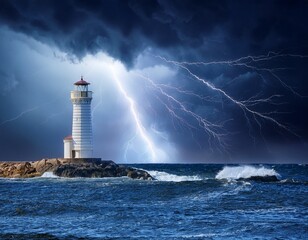 lighthouse beaconing through a stormy night