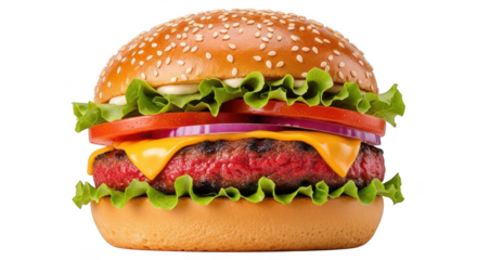 Delicious cheeseburger with fresh ingredients isolated on transparent background