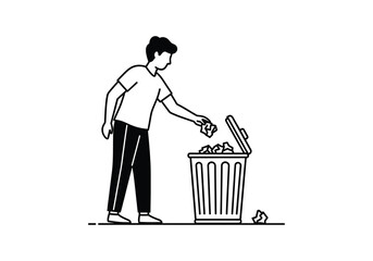 Person tossing trash into bin illustration promoting cleanliness and waste disposal vector