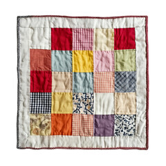 Handmade Patchwork Quilt – Colorful Vintage Fabric Square Blanket Isolated on White