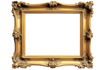 Ornate gold baroque picture frame isolated on a transparent background