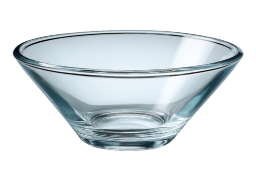 Clear glass triangular bowl isolated on a transparent background 1