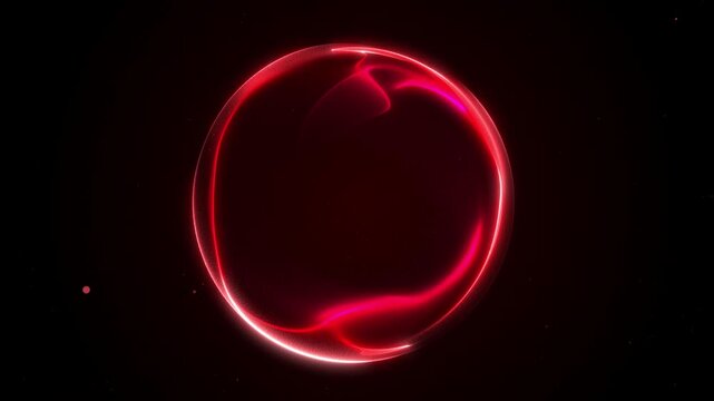 Red glowing plasma sphere with fluid light motion and cyber energy flow. Abstract futuristic loop background with sci-fi holographic liquid effect and smooth circular movement.