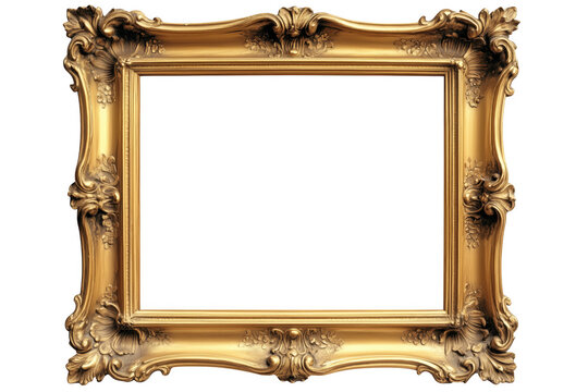 Ornate gold baroque picture frame isolated on a transparent background - Powered by Adobe