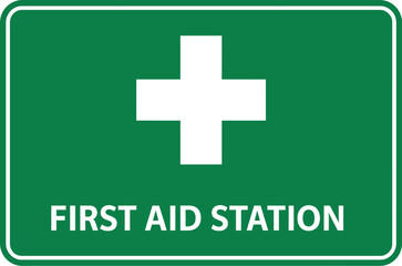 Fototapeta premium First Aid Station Sign Emergency Medical Assistance Point