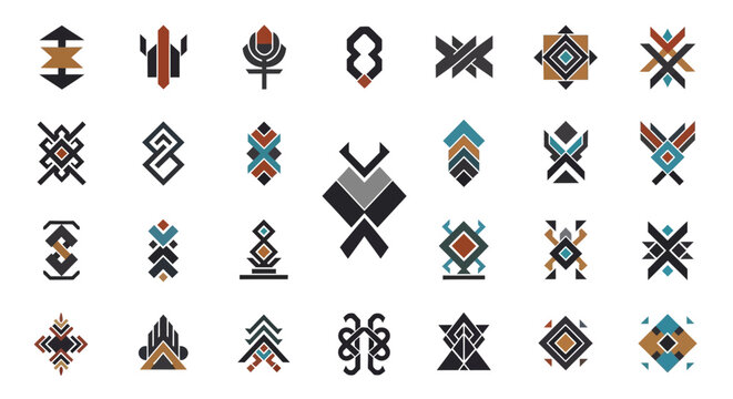 Set of Abstract Geometric Tribal Style Vector Icons.