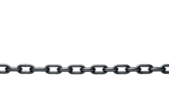 Metal chain, horizontal, lying against a black background