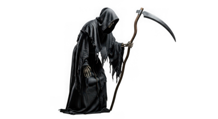 Grim reaper isolated on transparent background, a symbol of death and mortality