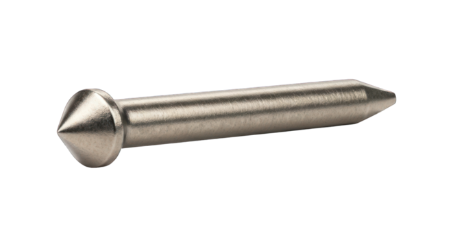 Metal pin with rounded head & sharp point. Isolated on a stark black background