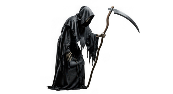 Grim reaper isolated on transparent background, a symbol of death and mortality