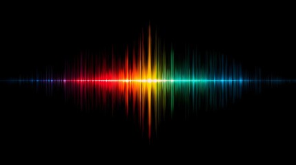 Vibrant spectrum audio waveform pulses across a dark background with horizontal symmetry
