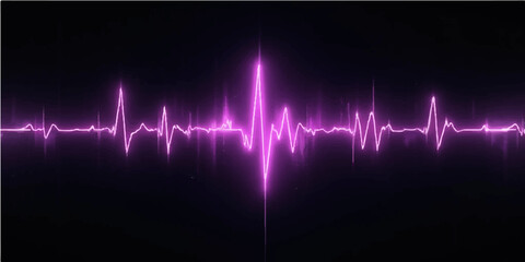 A dynamic red background features a flowing sound wave that visually represents a vital heartbeat or ECG graph for a medical monitor