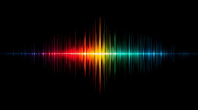 Vibrant spectrum audio waveform pulses across a dark background with horizontal symmetry