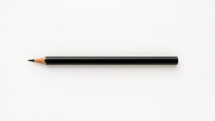 A black pencil with a sharpened tip lying horizontally on a plain white background.