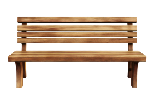 Wooden bench designed for outdoor seating in parks, gardens, or recreational areas showcasing a natural finish and simple construction style