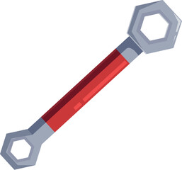 Red wrench tool featuring hexagonal heads, ideal for tightening or loosening bolts in mechanical and construction projects