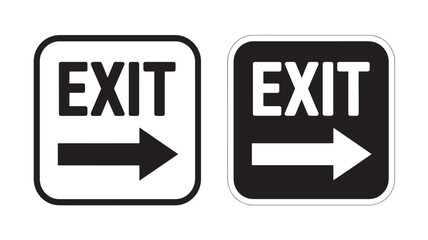 Exit sign vector illustration showing direction with arrow available in black and white for versatile use