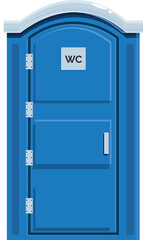 Plastic portable toilet cabin isolated on white background, providing temporary restroom facilities