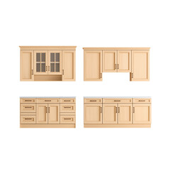 “Modern Beige Kitchen Cabinet Set with Countertop and Wall Units – Elegant Home Interior Furniture Design”