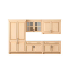 “Modern Beige Kitchen Cabinet Set with Countertop and Wall Units – Elegant Home Interior Furniture Design”