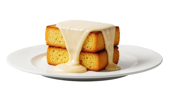 French toast with condensed milk isolated on transparent background