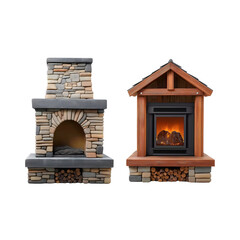 Rustic Stone Fireplace with Wooden Mantel – Cozy Home Interior Decor Element