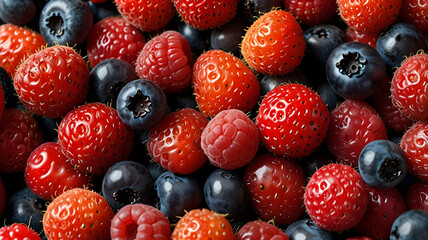A close-up of fresh red and black berries arranged together on a white background, showcasing natural texture and vibrant contrast.