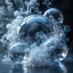 Modern abstract spheres with ethereal smoke, perfect for tech, innovation, or conceptual backgrounds, adding a touch of mystery and modern elegance
