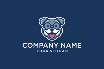 Happy Cartoon Dog with Glasses Mascot Logo Design