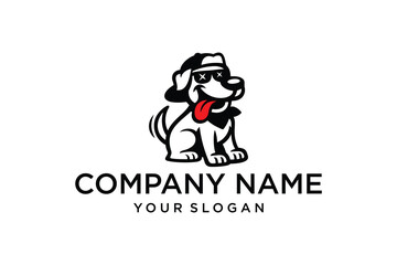 Hip Cartoon Dog Mascot with Backward Cap, Sunglasses, and Tongue Out Logo