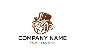 Cartoon Monkey in Top Hat Logo Design, Winking Primate Mascot Illustration
