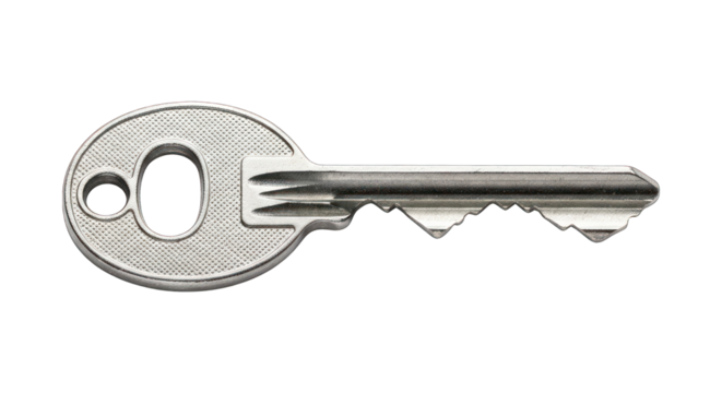 Simple, shiny metal key lying horizontally on a black background - Powered by Adobe