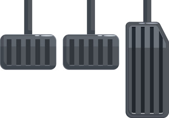Close up view of car pedals, highlighting acceleration, braking, and clutch control
