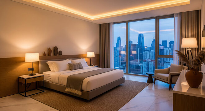 modern living room with a bed