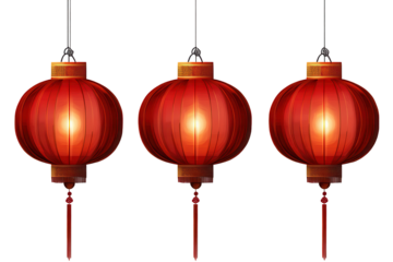 Elegant red lanterns hanging in a warm, inviting space during evening celebrations, casting a soft glow on festivities