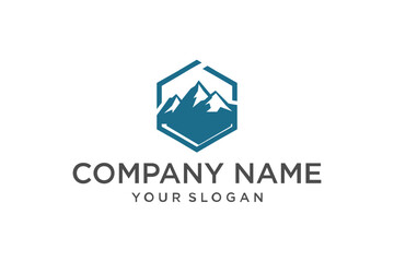Mountain Range Logo in Hexagonal Shape with Placeholder Text for Company Branding
