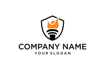 Modern Torch and Shield Logo Design with Orange Flame Icon