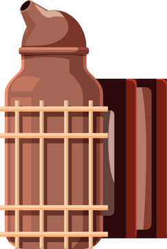 Copper moonshine still featuring a wooden frame, evoking traditional distilling practices