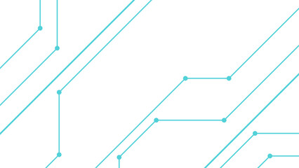 Abstract clean, minimalist background with light blue circuit-like lines and dots on a white surface. Pattern consists of geometric connections with network or technology, and modern connectivity.