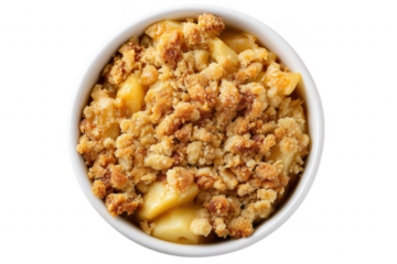 Baked apple crumble dessert isolated on a transparent background